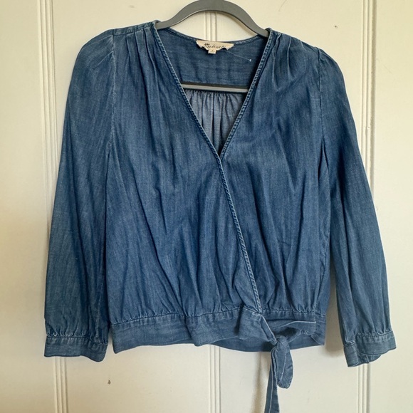 Madewell Long Sleeve Denim Wrap Top, Size Medium - Picture 3 of 9